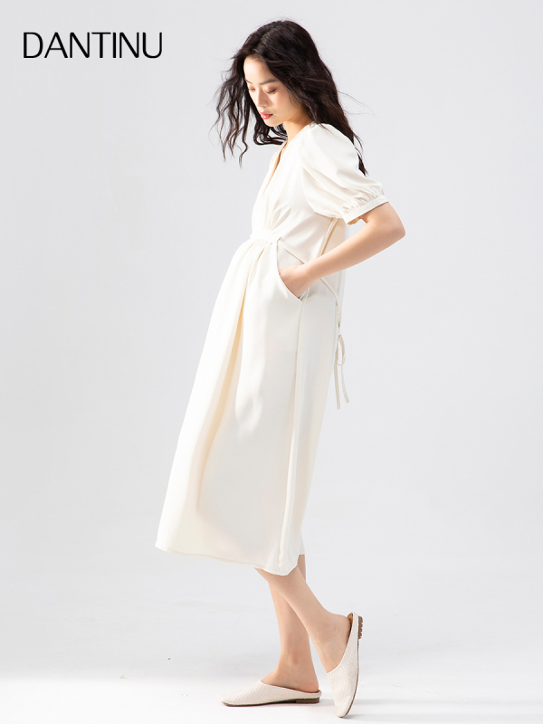 Φόρεμα εγκύου με V-λαιμό, midi Α-γραμμή, πολυεστέρας, quilted