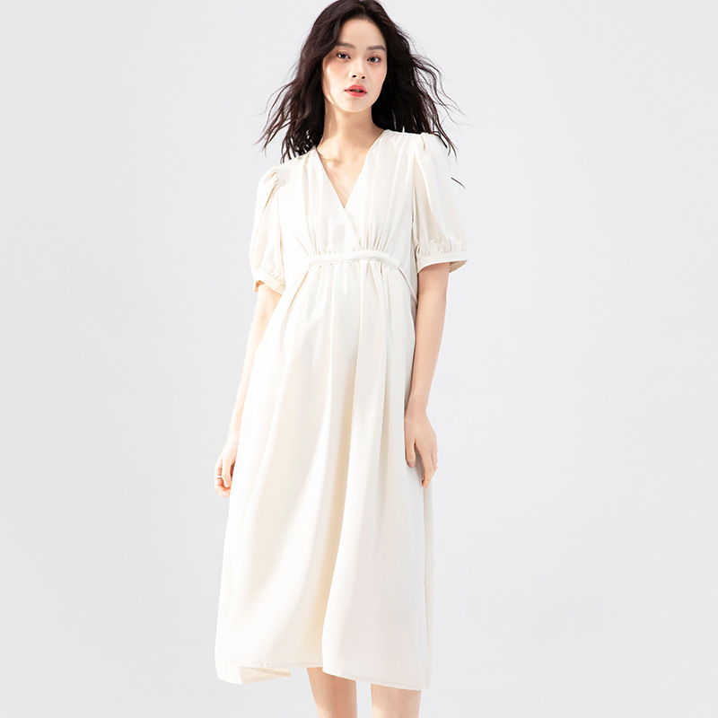 Φόρεμα εγκύου με V-λαιμό, midi Α-γραμμή, πολυεστέρας, quilted