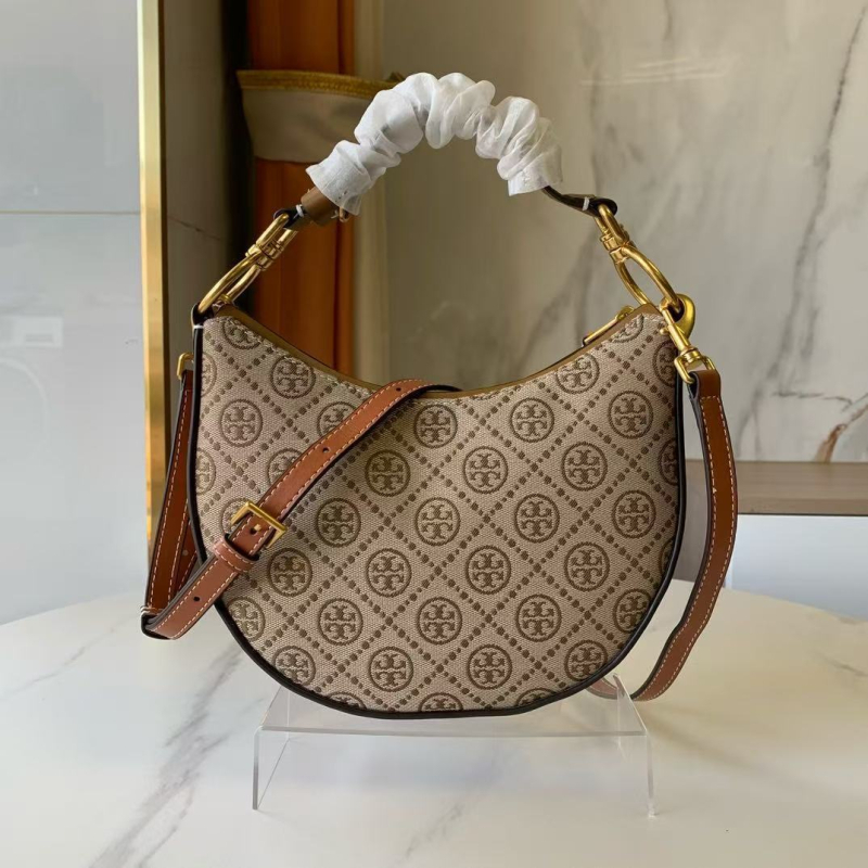 Monogram Crescent ženska torbica — gradski stil, Oxford platno, zatvarač, oblik školjke, unutarnja pretinac za dokumente