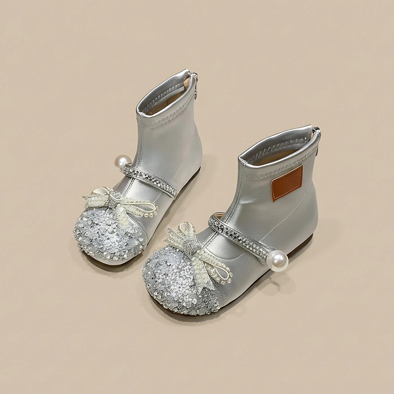 Ghete cu cristale din piele sintetică, căptușeală fleece, fermoar pe spate, talpă din cauciuc, toamnă-iarnă 2025