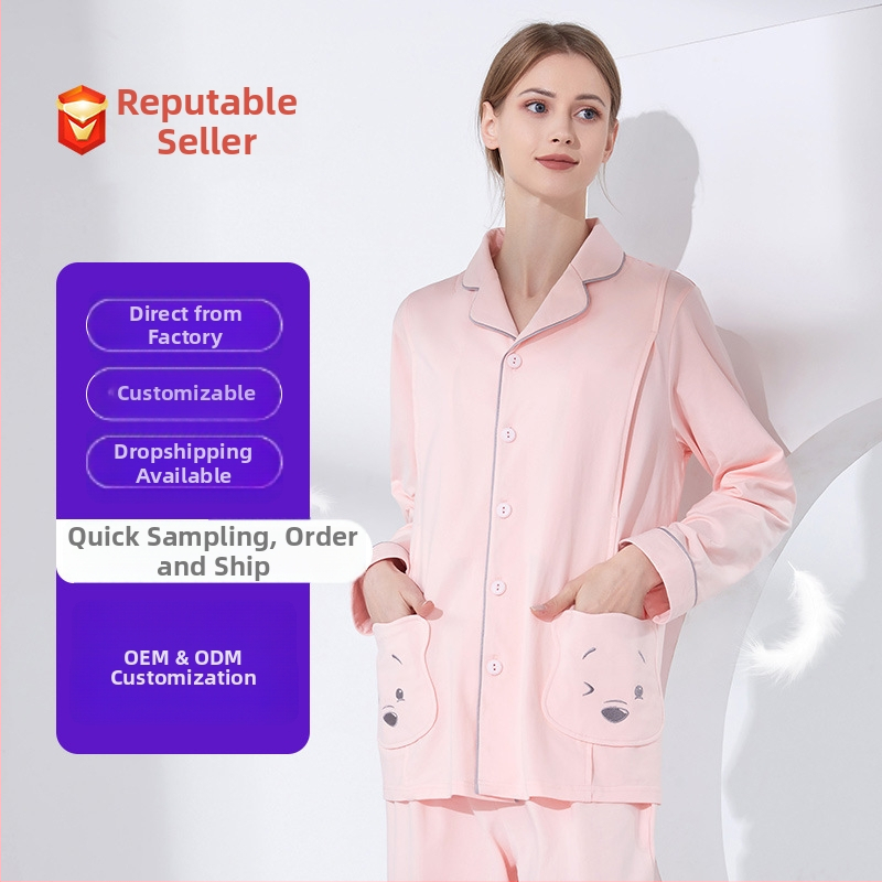 Anyaság és szoptatós pizsama hosszú ujjú, karikatúra mintával, szoptatási nyílás, 95% pamut + spandex