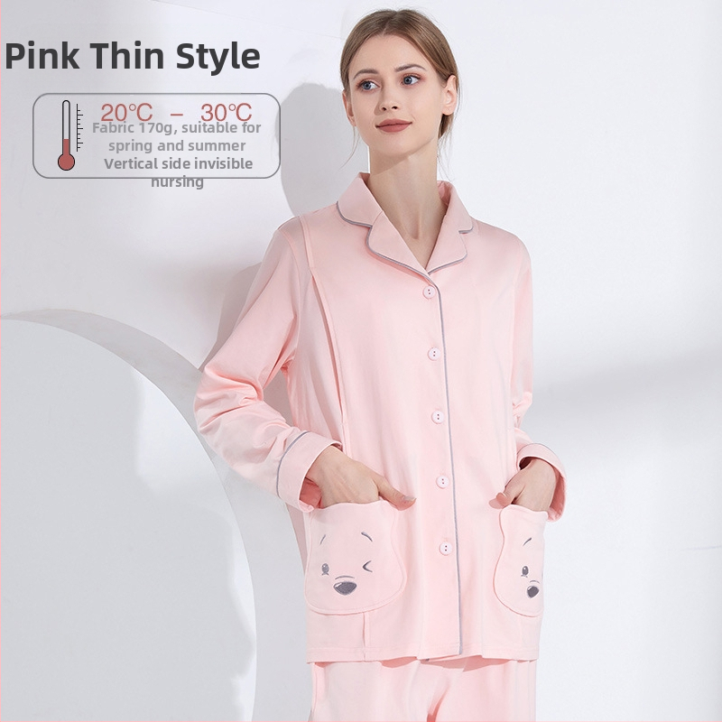 Anyaság és szoptatós pizsama hosszú ujjú, karikatúra mintával, szoptatási nyílás, 95% pamut + spandex