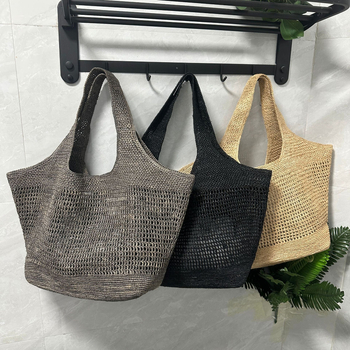 Raffia ručno pletena Tote torba, vertikalni kvadratični oblik, otvoreni gornji dio, podstava: druga, za slobodno vrijeme putovanja