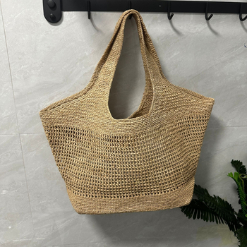 Raffia ručno pletena Tote torba, vertikalni kvadratični oblik, otvoreni gornji dio, podstava: druga, za slobodno vrijeme putovanja