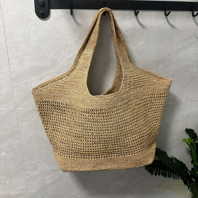 Raffia ručno pletena Tote torba, vertikalni kvadratični oblik, otvoreni gornji dio, podstava: druga, za slobodno vrijeme putovanja