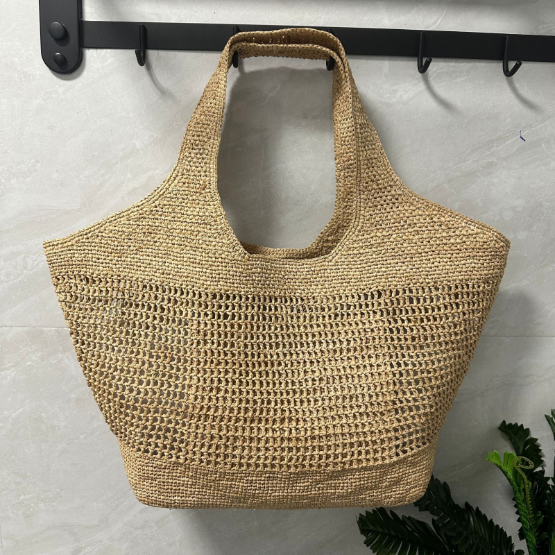 Raffia ručno pletena Tote torba, vertikalni kvadratični oblik, otvoreni gornji dio, podstava: druga, za slobodno vrijeme putovanja