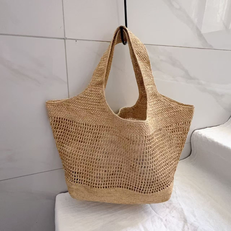Raffia ručno pletena Tote torba, vertikalni kvadratični oblik, otvoreni gornji dio, podstava: druga, za slobodno vrijeme putovanja