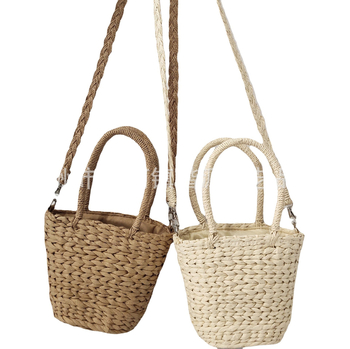 Slamnata bucket bag s povlačenjem, pamuk podstava, Kai Source Crafts