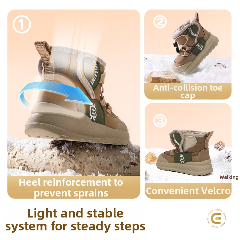 Inbemini cizme de iarnă pentru copii - piele sintetică, talpă din cauciuc, izolație groasă, închidere Velcro, anti-derapare, unisex, pentru 1–12 ani