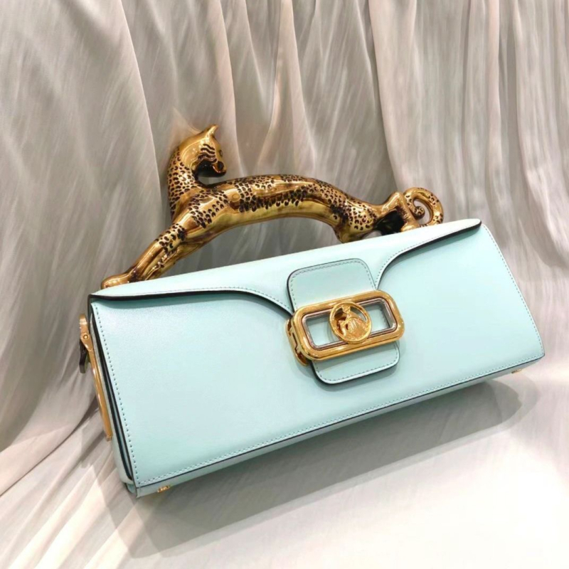 Geantă din piele naturală cu mâner leopard, formă pătrată orizontală, închidere cu capac, căptușeală din piele de miel, buzunar pentru telefon și buzunar cu fermoar în interior