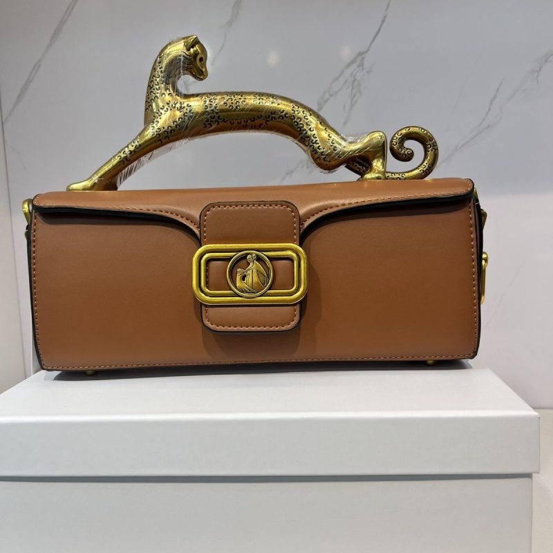 Geantă din piele naturală cu mâner leopard, formă pătrată orizontală, închidere cu capac, căptușeală din piele de miel, buzunar pentru telefon și buzunar cu fermoar în interior