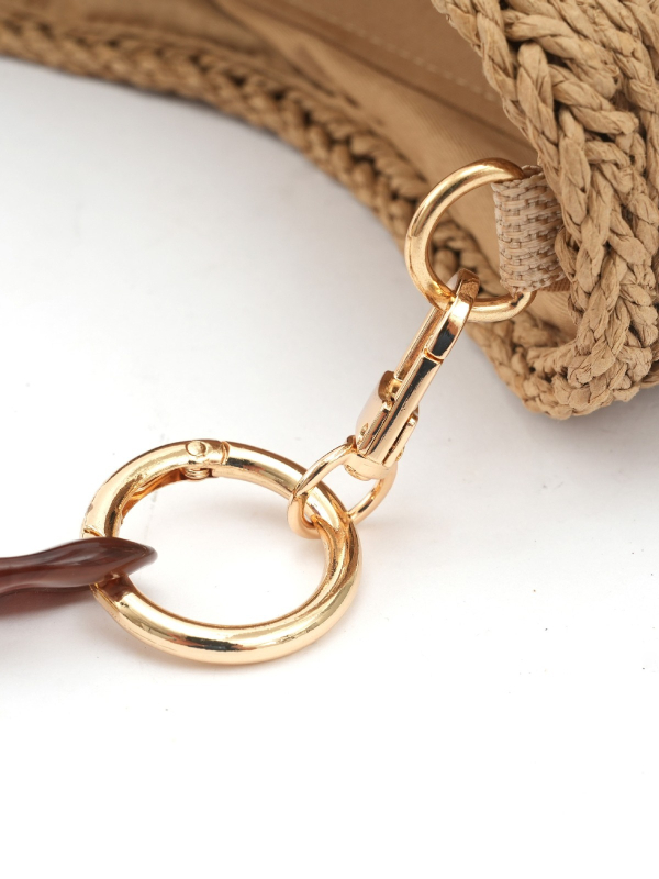 Geantă de umăr împletită manual din paie, stil lejer, pentru vacanțe la plajă, cu fermoar, căptușeală poliester, curea unică