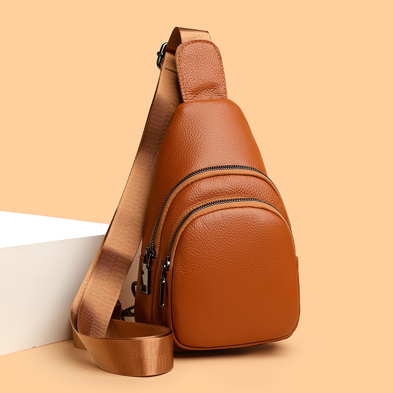 Ženska torbica preko ramena od prave kože, prvi sloj goveđe kože, zatvarač, poliester podstava, jesen 2025