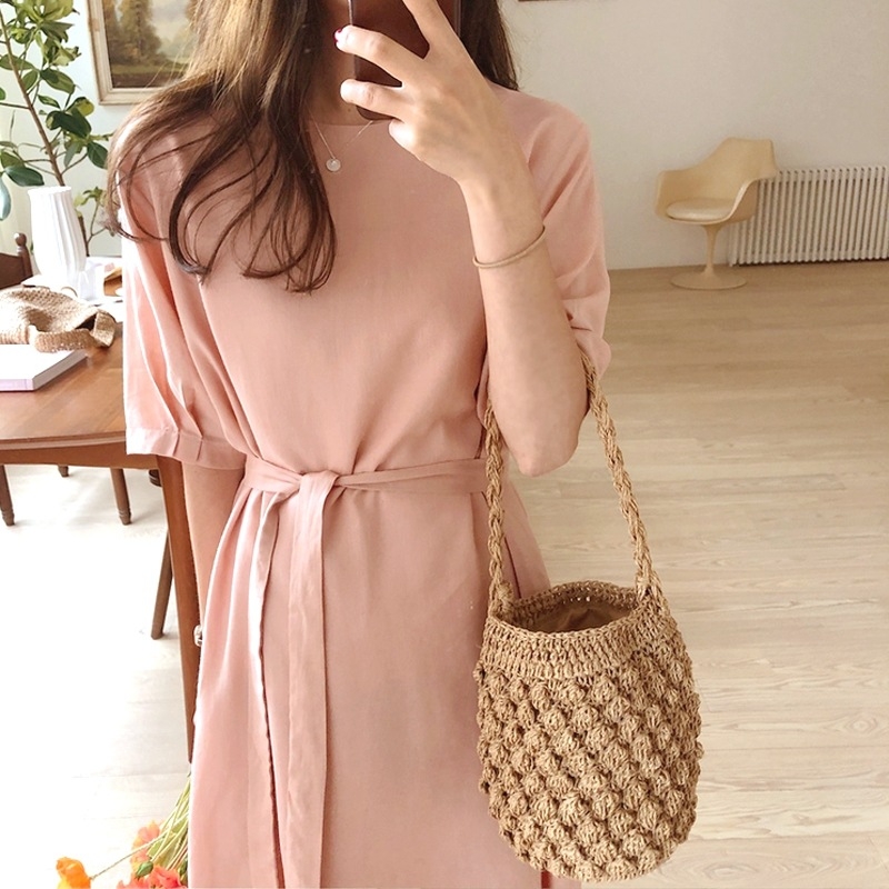 Ayani geantă din paie - stil stradal pentru femei, geantă bucket, închidere cu bandă