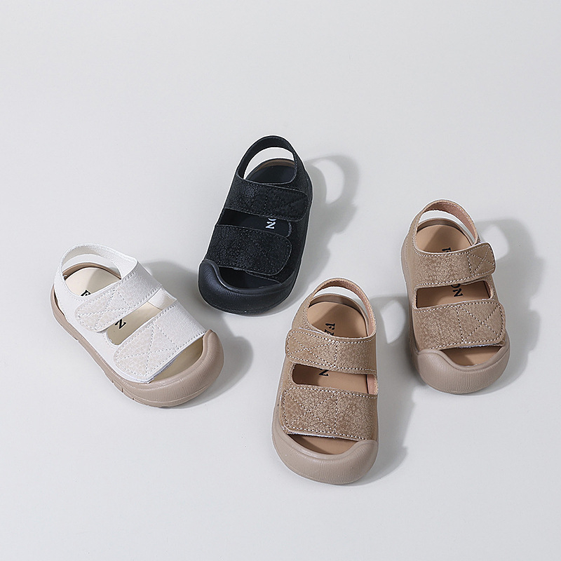 Sandale unisex pentru copii mici, cu vârf închis, partea superioară din piele artificială, închidere Velcro, talpă PVC, pentru vârsta 1–3 ani