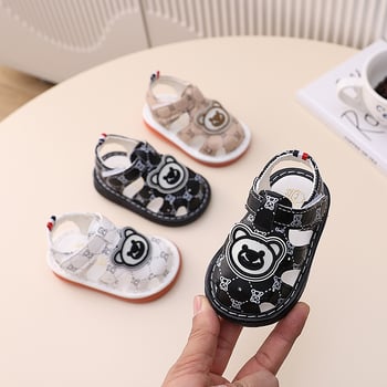 Sandale pentru copii cu Velcro, partea superioară din piele sintetică, imprimeu desen animat, potrivite pentru toate sezoanele, 12–36 luni