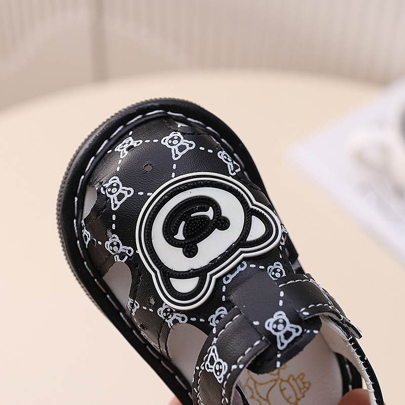 Sandale pentru copii cu Velcro, partea superioară din piele sintetică, imprimeu desen animat, potrivite pentru toate sezoanele, 12–36 luni