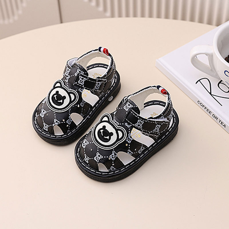 Sandale pentru copii cu Velcro, partea superioară din piele sintetică, imprimeu desen animat, potrivite pentru toate sezoanele, 12–36 luni