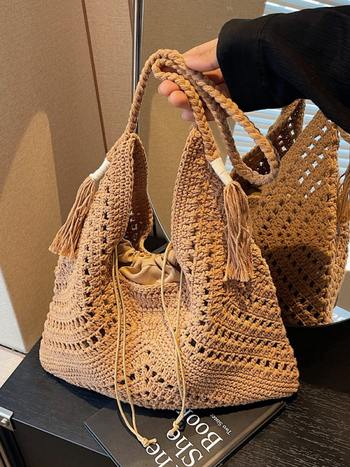 Szabadidős utazási textil tote táska nőknek, húzózsinór zárás, poliészter bélés, dumpling alakú