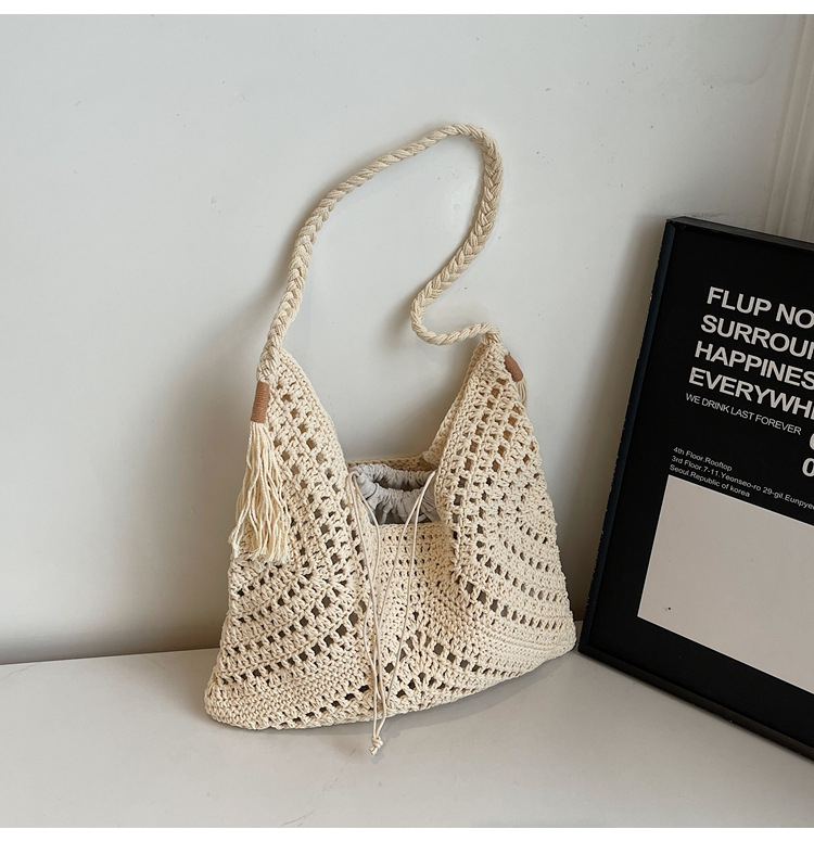 Szabadidős utazási textil tote táska nőknek, húzózsinór zárás, poliészter bélés, dumpling alakú