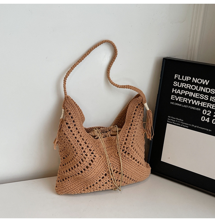 Szabadidős utazási textil tote táska nőknek, húzózsinór zárás, poliészter bélés, dumpling alakú