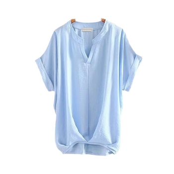 Cămașă din sifon cu decolteu în V și mâneci tip bat, mâneci scurte, poliester 80–90%