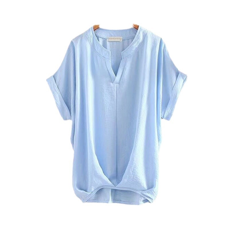 Cămașă din sifon cu decolteu în V și mâneci tip bat, mâneci scurte, poliester 80–90%