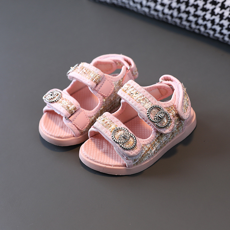 Sandale de plajă unisex, din piele artificială respirabilă, închidere Velcro, talpă din cauciuc, model grilă, pentru copii mici 1–3 ani și copii 7–12 ani