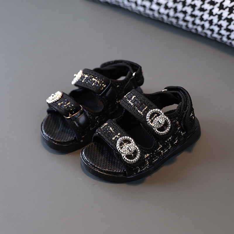 Sandale de plajă unisex, din piele artificială respirabilă, închidere Velcro, talpă din cauciuc, model grilă, pentru copii mici 1–3 ani și copii 7–12 ani