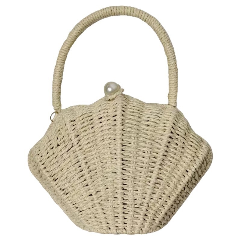 Kagyló alakú táska papírból, szőtt kinézettel, városi minimalist stílus, függőleges négyzet alakú forma, felső nyitás, egypántos (Anyag: Papír; Stílus: Szőtt táska; Forma: Függőleges Négyzet; Nyitás: Felső; Pánt: Egyes)