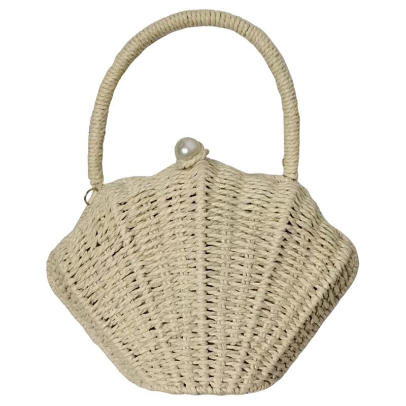 Kagyló alakú táska papírból, szőtt kinézettel, városi minimalist stílus, függőleges négyzet alakú forma, felső nyitás, egypántos (Anyag: Papír; Stílus: Szőtt táska; Forma: Függőleges Négyzet; Nyitás: Felső; Pánt: Egyes)