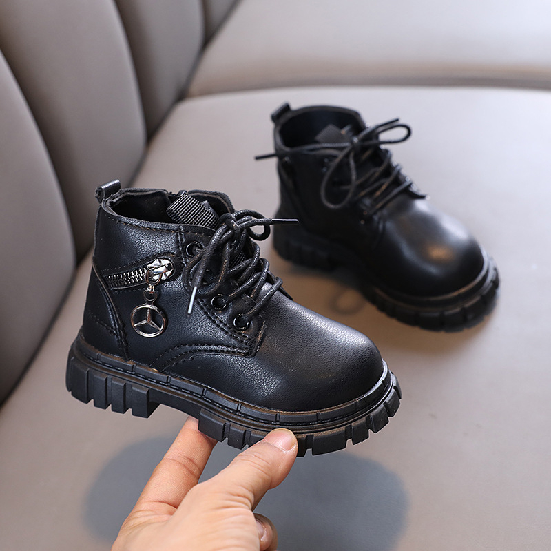 Ghete Martin pentru copii și sugari, unisex, piele sintetică, fermoar lateral, talpă din cauciuc, vârste 1–6 ani