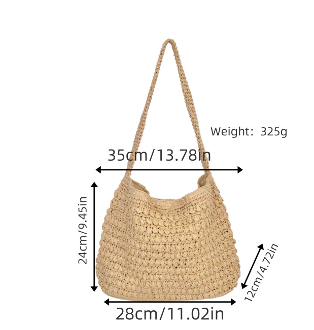 Torba tipa kanta s jednim ramenskim remenom, cilindrična pletena slamnata torba, magnetsko zatvaranje, unutarnja pretinica za telefon, gradski minimalistički stil