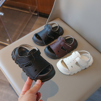 Uniszex gyerek strandpapucs, műbőr felső, kerek orr, Velcro-zár, szintetikus gumi talp