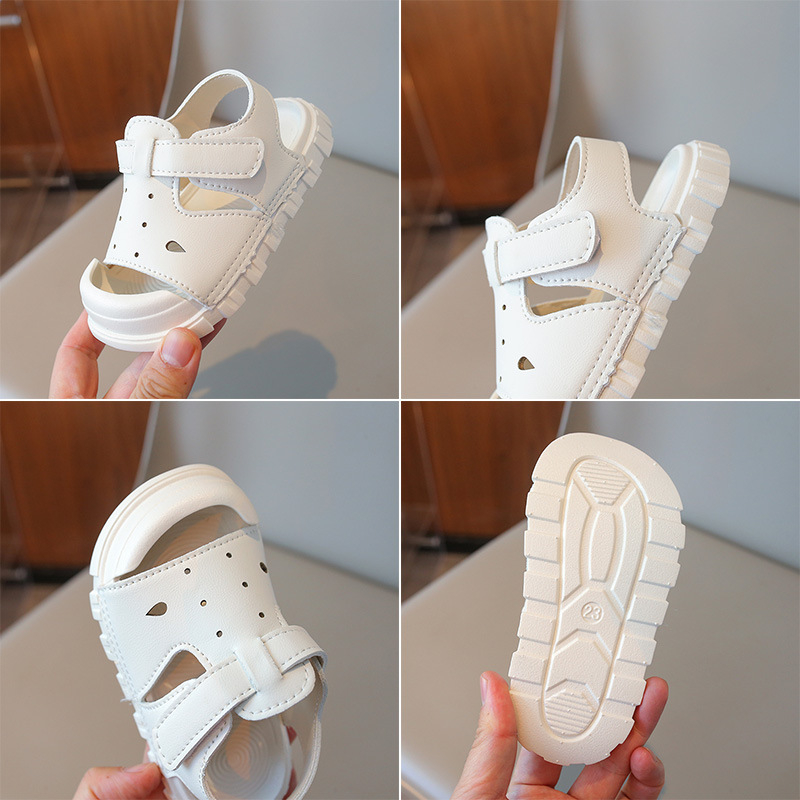 Uniszex gyerek strandpapucs, műbőr felső, kerek orr, Velcro-zár, szintetikus gumi talp