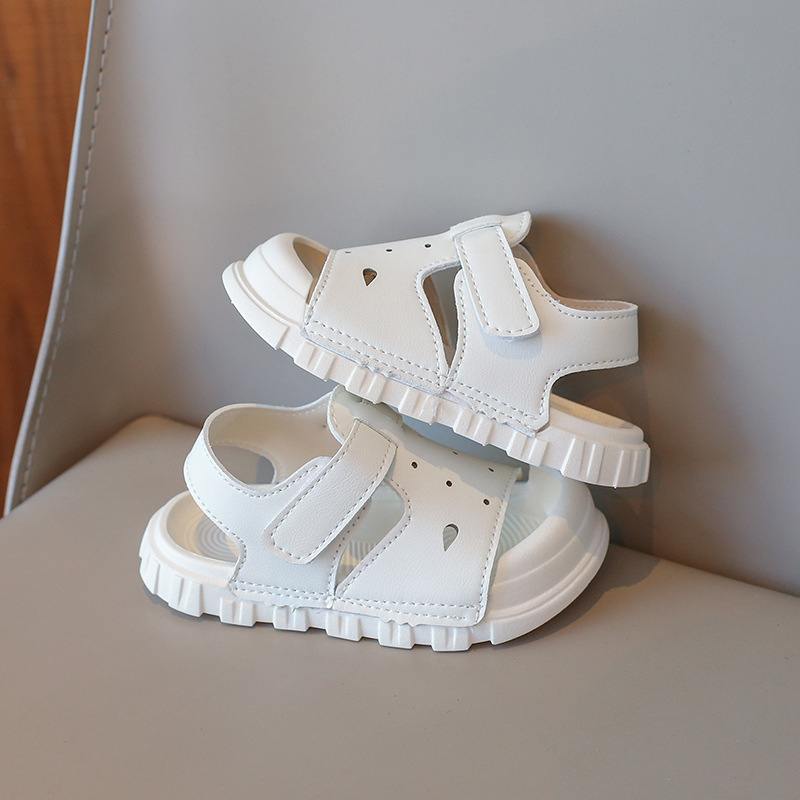 Uniszex gyerek strandpapucs, műbőr felső, kerek orr, Velcro-zár, szintetikus gumi talp