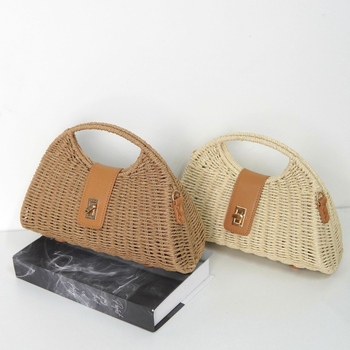 Slamnata crossbody torba u korejskom stilu, pletena plažna torba — Materijal: Papir; Oblik: Školjkast oblik; Podstava: Poliester; Otvoren: Otvoren; Unutarnja džep: Džep za mobitel