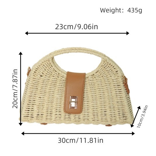 Slamnata crossbody torba u korejskom stilu, pletena plažna torba — Materijal: Papir; Oblik: Školjkast oblik; Podstava: Poliester; Otvoren: Otvoren; Unutarnja džep: Džep za mobitel