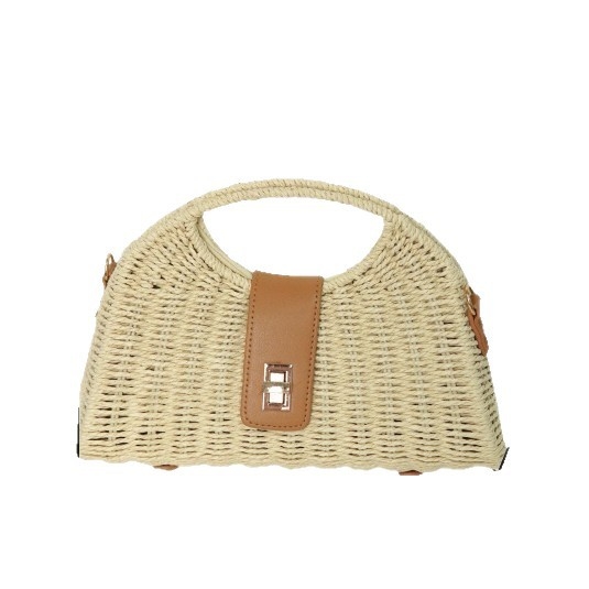 Slamnata crossbody torba u korejskom stilu, pletena plažna torba — Materijal: Papir; Oblik: Školjkast oblik; Podstava: Poliester; Otvoren: Otvoren; Unutarnja džep: Džep za mobitel