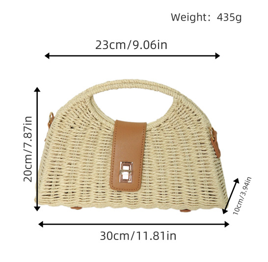 Slamnata crossbody torba u korejskom stilu, pletena plažna torba — Materijal: Papir; Oblik: Školjkast oblik; Podstava: Poliester; Otvoren: Otvoren; Unutarnja džep: Džep za mobitel