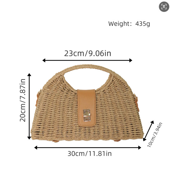 Slamnata crossbody torba u korejskom stilu, pletena plažna torba — Materijal: Papir; Oblik: Školjkast oblik; Podstava: Poliester; Otvoren: Otvoren; Unutarnja džep: Džep za mobitel