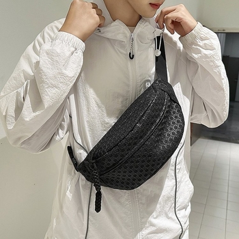 Muška chest bag s minimalističkim luksuznim stilom, PU materijal, zatvarač, džep za telefon, vanjski džep tipa patch