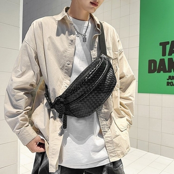 Muška chest bag s minimalističkim luksuznim stilom, PU materijal, zatvarač, džep za telefon, vanjski džep tipa patch