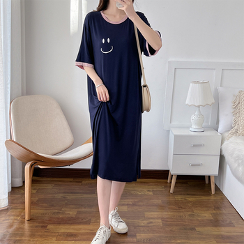 Φόρεμα μίντι με στρογγυλό λαιμό, μανίκια 3/4, φόρεμα για θηλασμό με άνοιγμα, βαμβακερό ύφασμα 95%+, ιαπωνο-κορεατικό casual στυλ