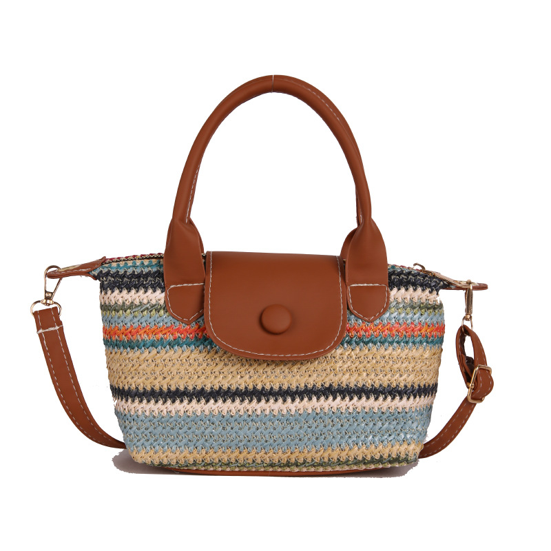 Crossbody torbica od slame, urbani jednostavan stil, vodoravni kvadratni oblik, zatvaranje zipom, unutarnji džepovi za telefon i osobnu iskaznicu