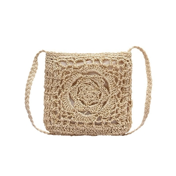 Keresztpántos szalma táska, szövött, függőleges négyszögletes forma, cipzáras zárás, belső zseb