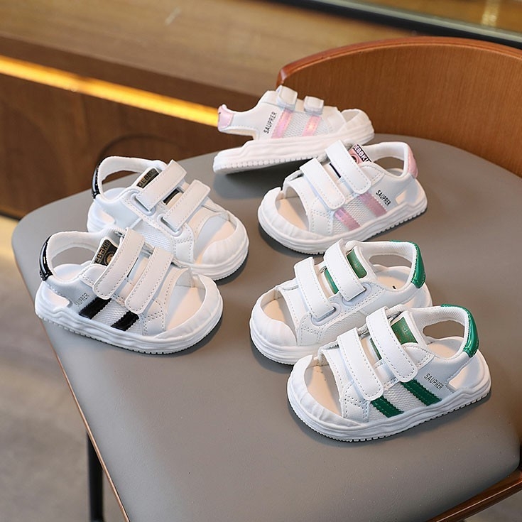 Unisex dječje ljetne sandale za 12–36 mjeseci, mrežasti gornji dio, Velcro kopčanje, niski profil, zatvoren prst
