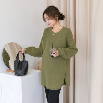 Τοπ για εγκύους από πλέξιμο – μονόχρωμο, στρογγυλό λαιμό, μακριά μανίκια, πολυεστέρας 95%+, casual στυλ ιαπωνο-κορεατικό