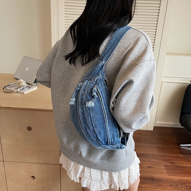 Dumpling torbica za prsa, gradska jednostavnost, zip, poliesterska podstava, Cowboy materijal, kôd Y2870