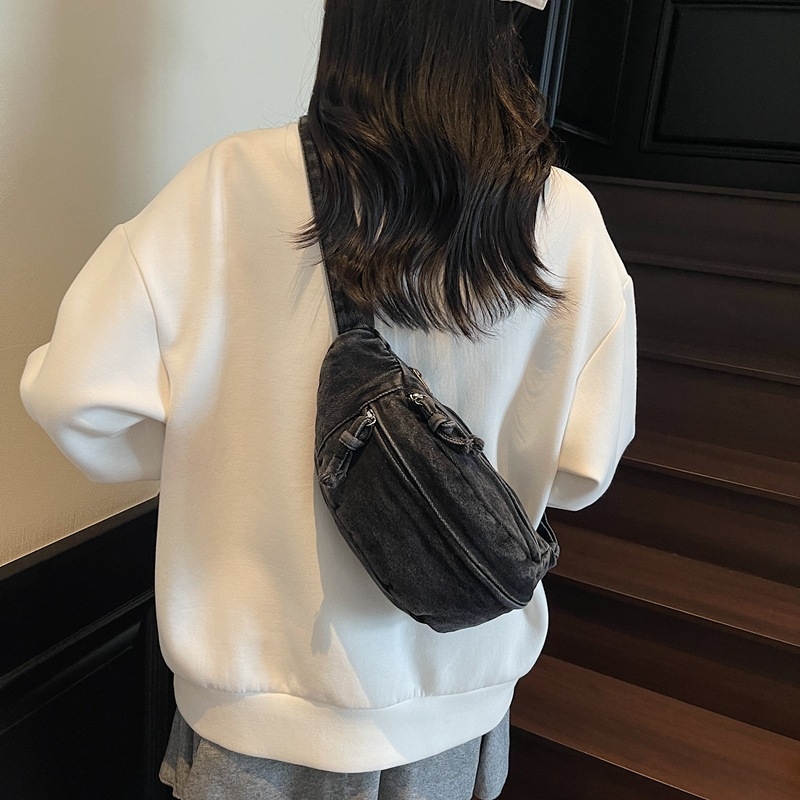 Dumpling torbica za prsa, gradska jednostavnost, zip, poliesterska podstava, Cowboy materijal, kôd Y2870